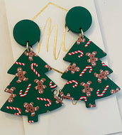 Christmas Tree with Candy Cane/Gingerbread Earrings