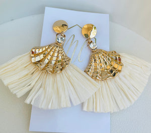 Gold and Cream Raffia Earrings