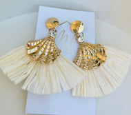 Gold and Cream Raffia Earrings