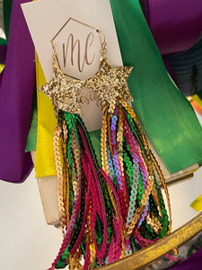 Glitter Star Mardi Gras Sequin Tassel Earrings