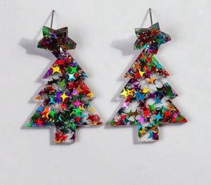 Colorful Christmas Tree Star Confetti Acrylic Earrings