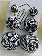 Black and White Rattan Ball Earrings