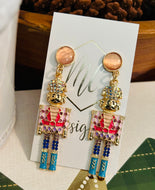 Rhinestone Pink and Blue Nutcracker Earrings