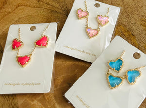 Jeweled Heart Necklace and Studs
