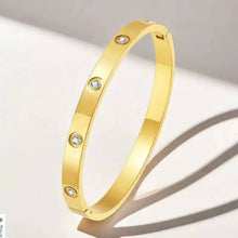 Stainless Steel Dipped 18K Gold and Silver Rhinestone Bangle