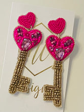 Beaded Key Heart Earrings
