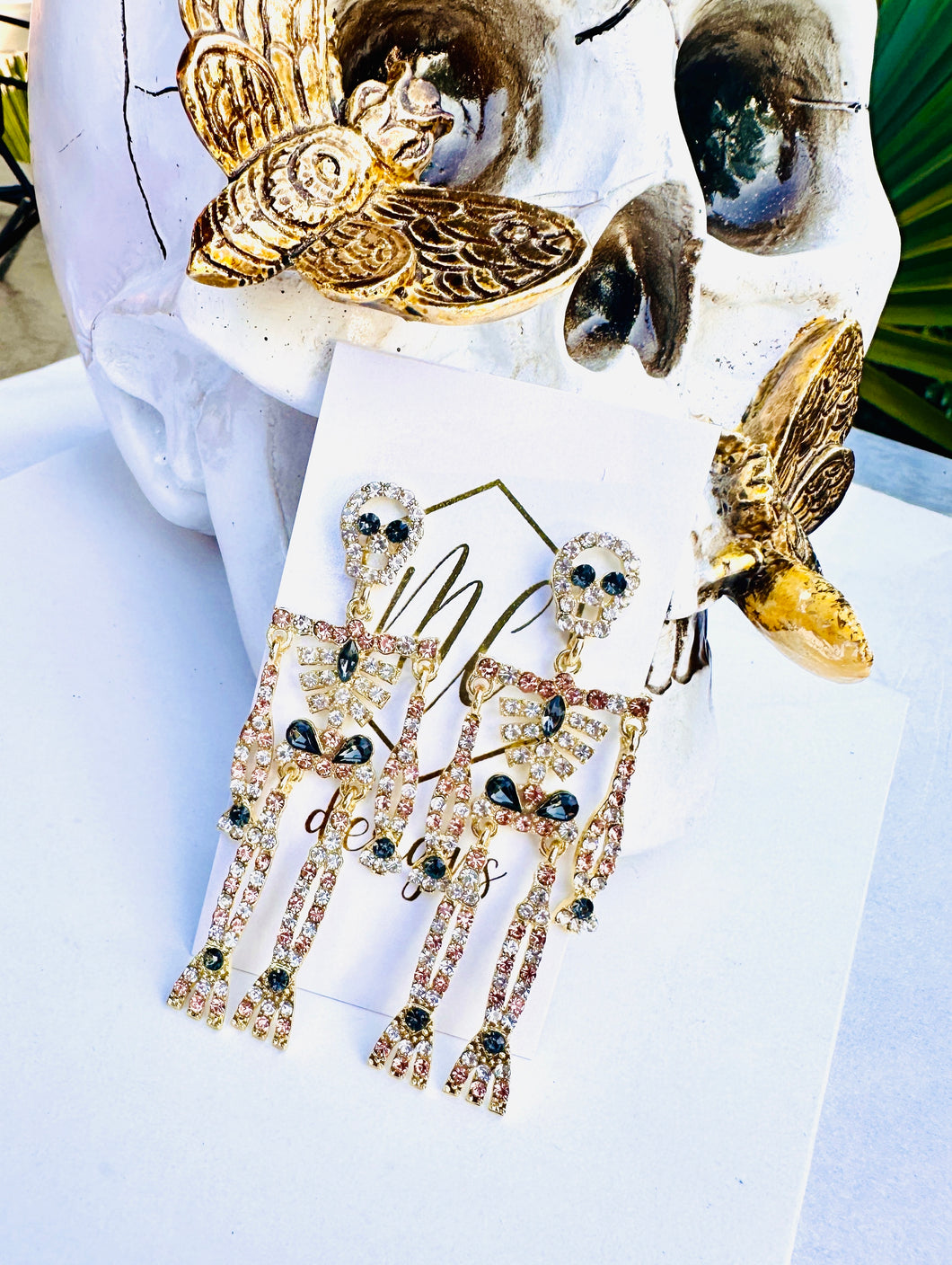 Rhinestone Skeleton Halloween Earrings