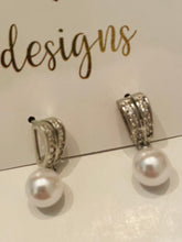 Silver rhinestone drop pearl earrings