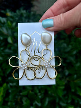 Gold Flower Earrings with Pearl Post