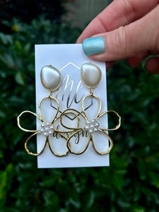 Gold Flower Earrings with Pearl Post
