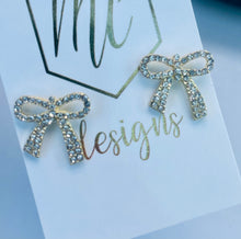 Gold Jewel Rhinestone Bow Earrings