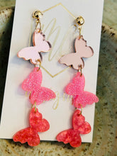 Triple Pink Butterfly Earrings