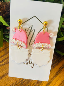 Pink and White Clay Santa Earrings