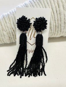 Black and White Tassel Fringe Statement Earrings