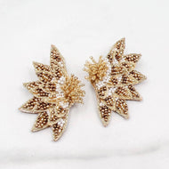 Golden Beaded Fan Earrings