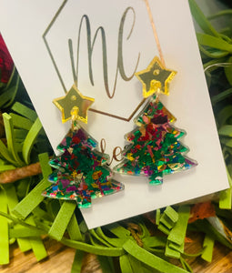 Christmas Tree Confetti Acrylic Earrings