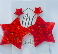 Red Confetti Glitter Star Earrings