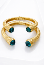 Jeweled Ended Ornate Hammered Gold Cuff Bracelets