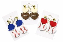 Acrylic Baseball & Football Heart Earrings