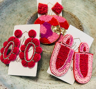 Hot Pink Beaded Earrings