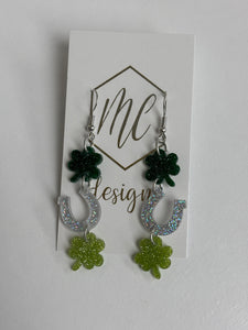 St Patty Day Clover Horseshoe Earrings