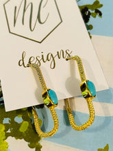 Oblong Gold and Teal Earrings