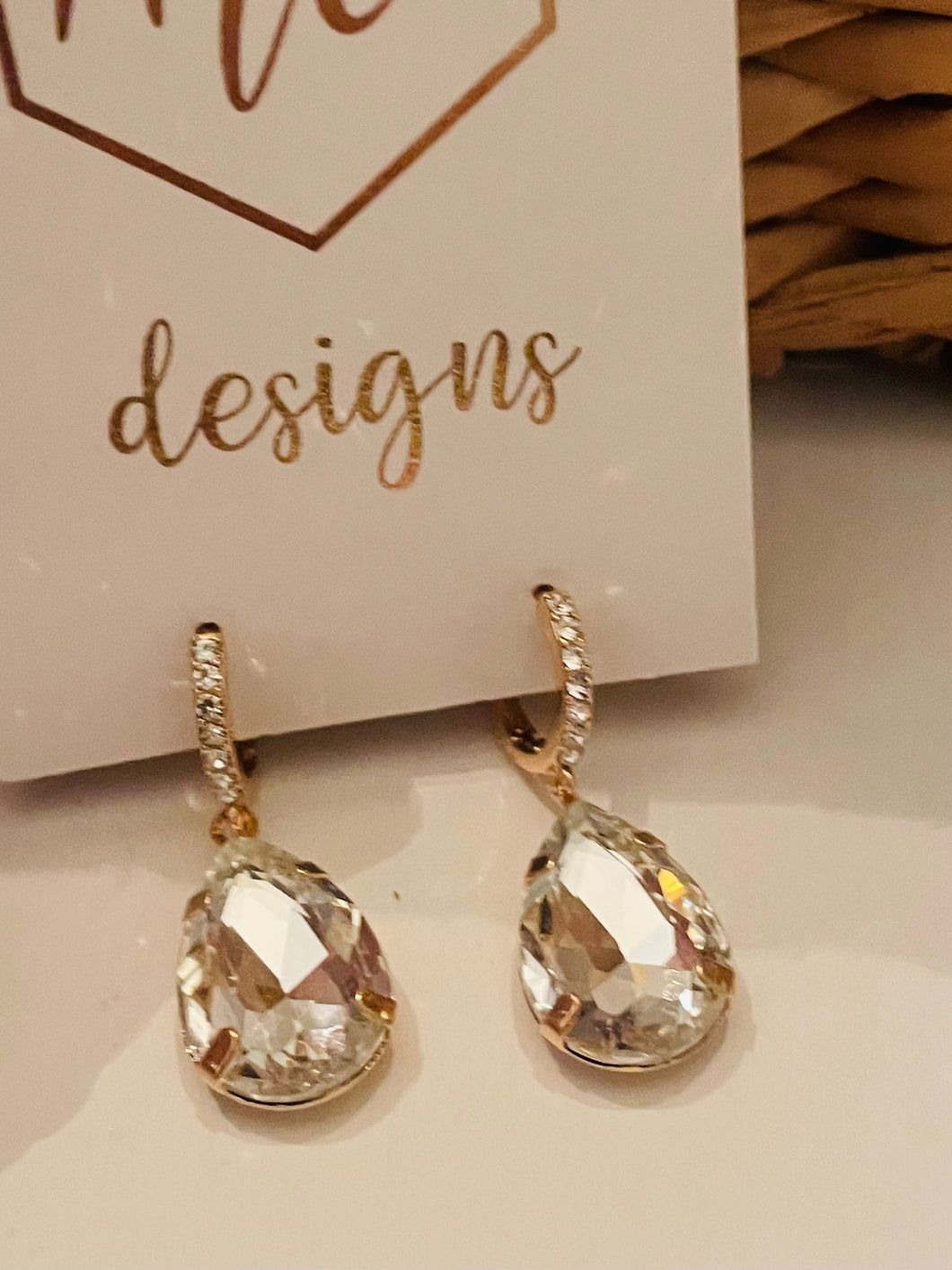 Gold Teardrop Rhinestone Dangle Drop Earrings