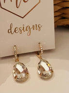 Gold Teardrop Rhinestone Dangle Drop Earrings