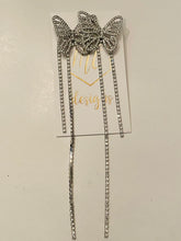 Silver Butterfly Rhinestone Dangle Earrings