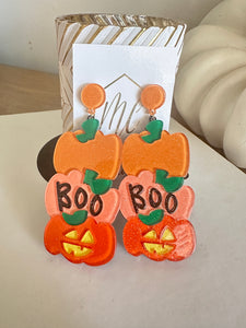 Pumpkin Boo Halloween Earrings