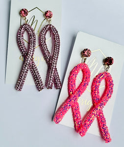 Sequin Glitter Breast Cancer Ribbon Earrings