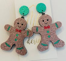 Acrylic Glitter Gingerbread Christmas Earrings