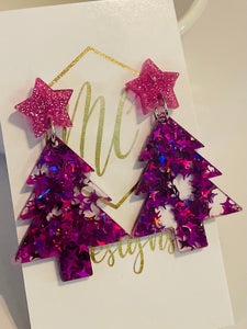 Colorful Christmas Tree Star Confetti Acrylic Earrings