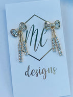 Gold Jewel Rhinestone Bow Earrings