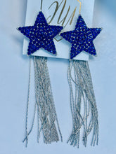 Rhinestone Star Earrings with Small Chain Tassels