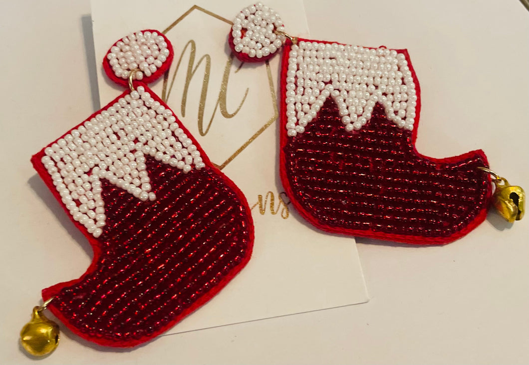 Beaded Christmas Stocking Earrings