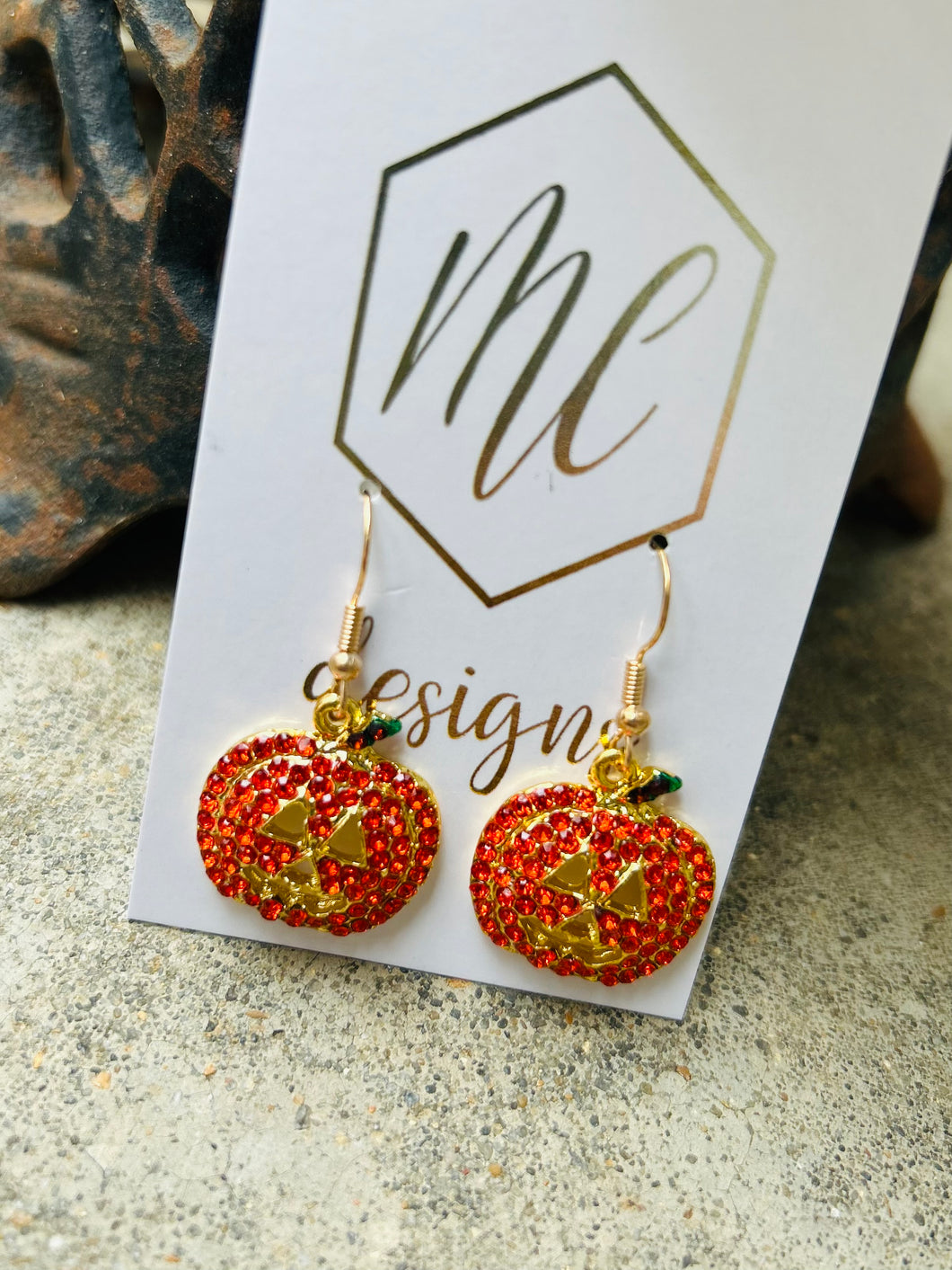 Orange Rhinestone Pumpkin Earrings