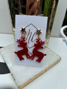 Glitter Star Tree and Reindeer Christmas Earrings