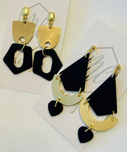 Black Clay and Gold Earrings