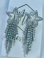 Dangly Silver Star Rhinestone Earrings