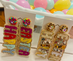 Sequin Happy Easter Earrings