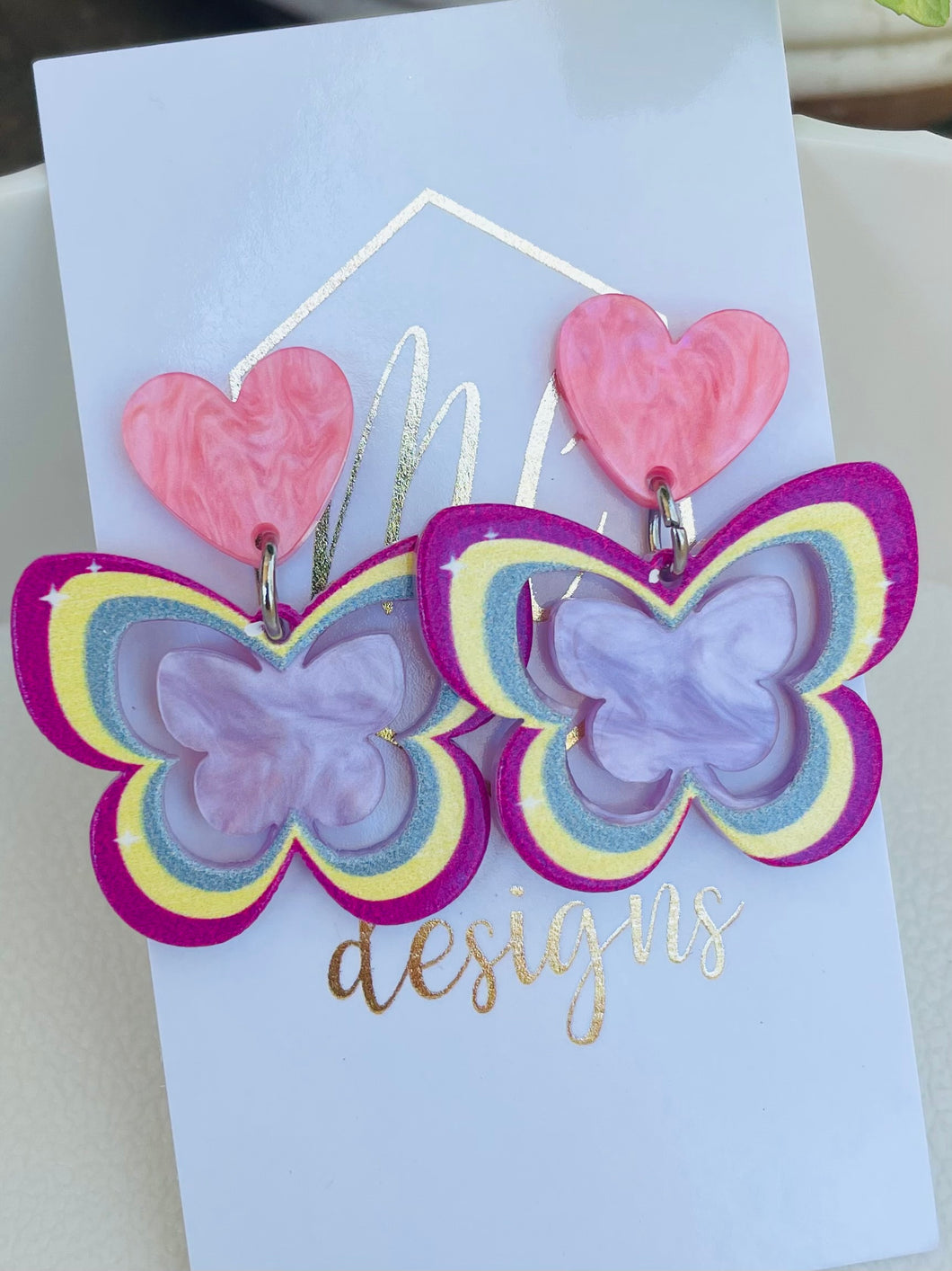 Acrylic Rainbow Butterfly Earrings