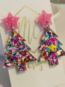 Colorful Christmas Tree Star Confetti Acrylic Earrings