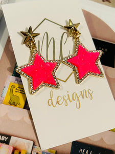 Hot Pink Star Earrings