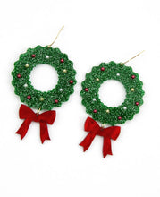 Wreath with a Bow Christmas Earrings