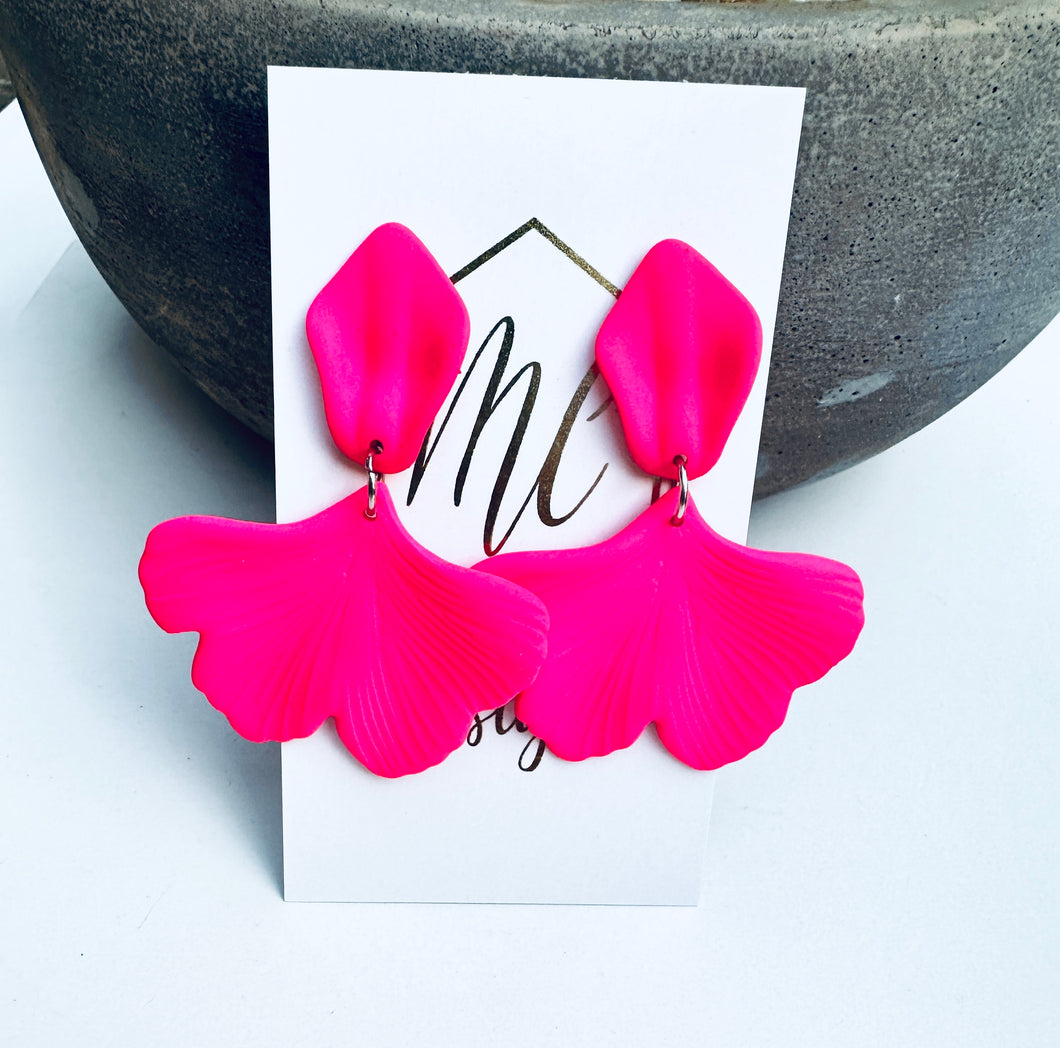 Hot Pink Ginkgo Earrings