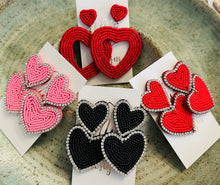 Double Heart Seed Bead Earrings