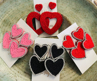 Double Heart Seed Bead Earrings