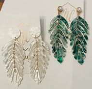 Palm Leaf Acrylic Earrings White and Green