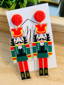 Red and Green Acrylic Nutcracker Earrings